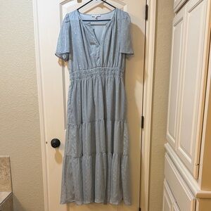 Light Blue Tiered Maxi Dress with Smocked Waist